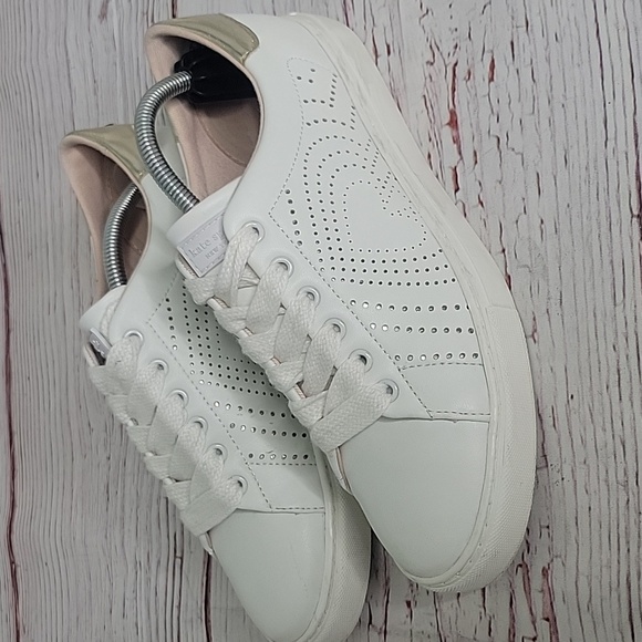 Kate Spade Ashly White Leather Sneakers Size 7.5 - Picture 1 of 11